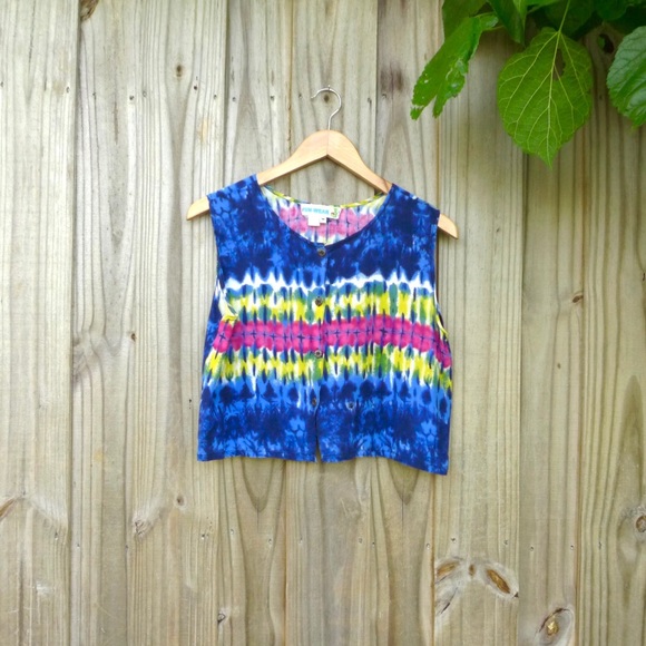 Vintage Tops - Vintage Retro 90s Tie Dye Crop Boxy Top